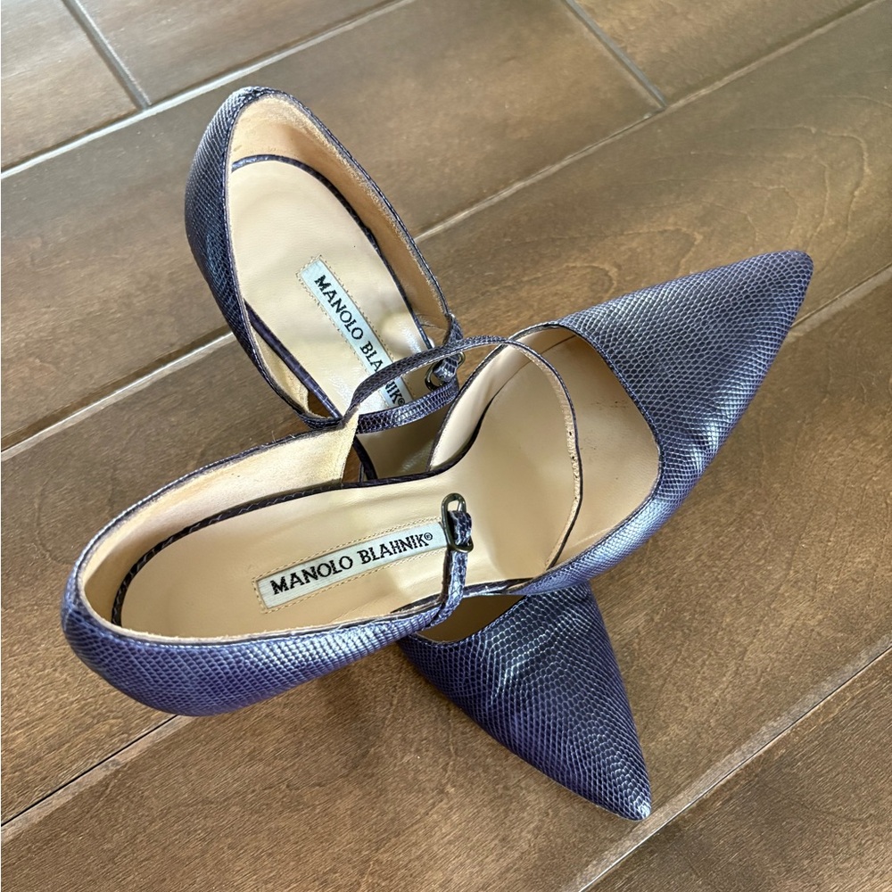 Manolo Blahnik Leather Purple Heels Elegant Pointed-Toe